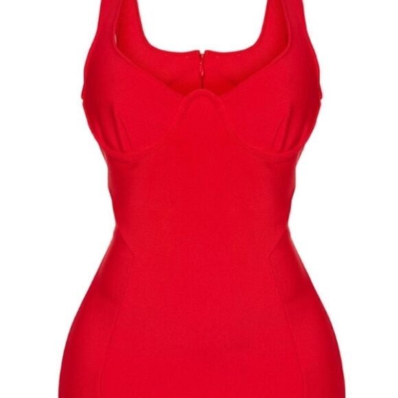 Pretty Little Thing Red BodyCon Shape Bandage Stretch Sexy Mini Dress NEW - Picture 3 of 16